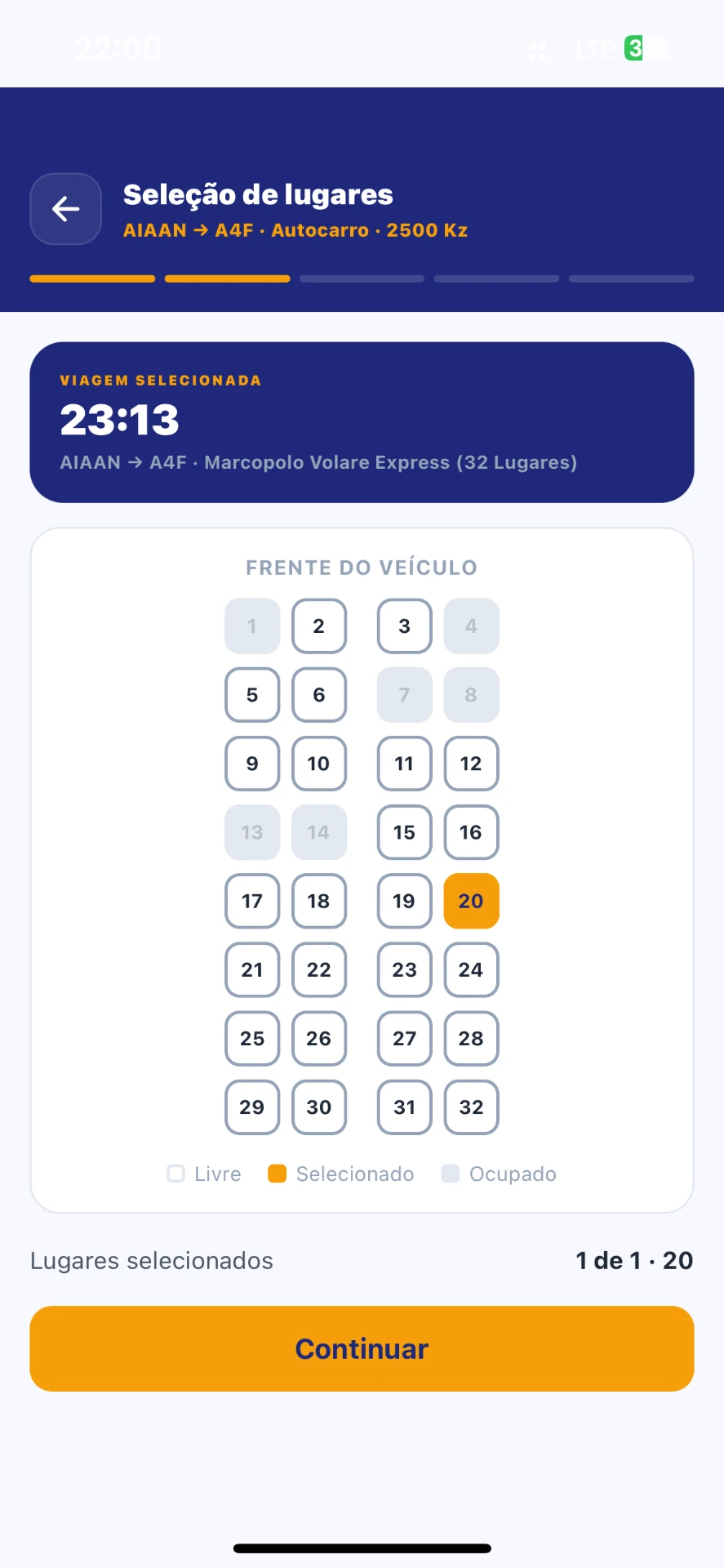 Aplicação Aero-Transfer — Seleção de lugares